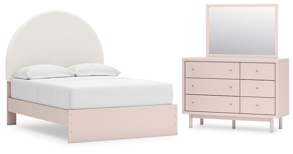 Wistenpine Upholstered Panel Bed With Mirrored Dresser