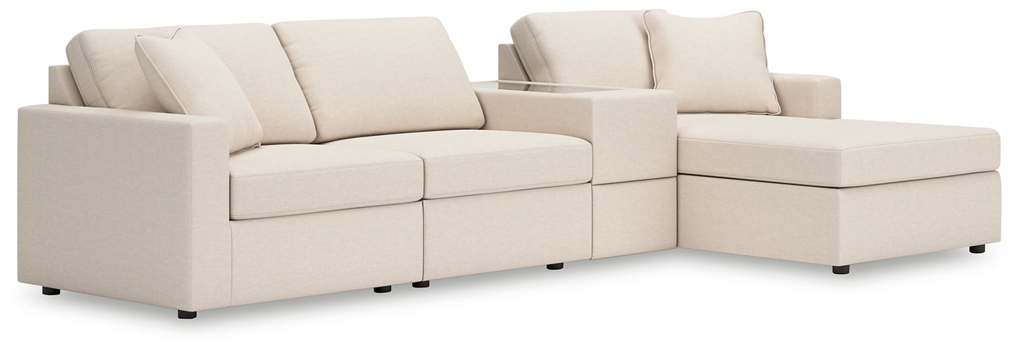 Seccional Modmax de 4 piezas con chaise longue y consola de almacenamiento