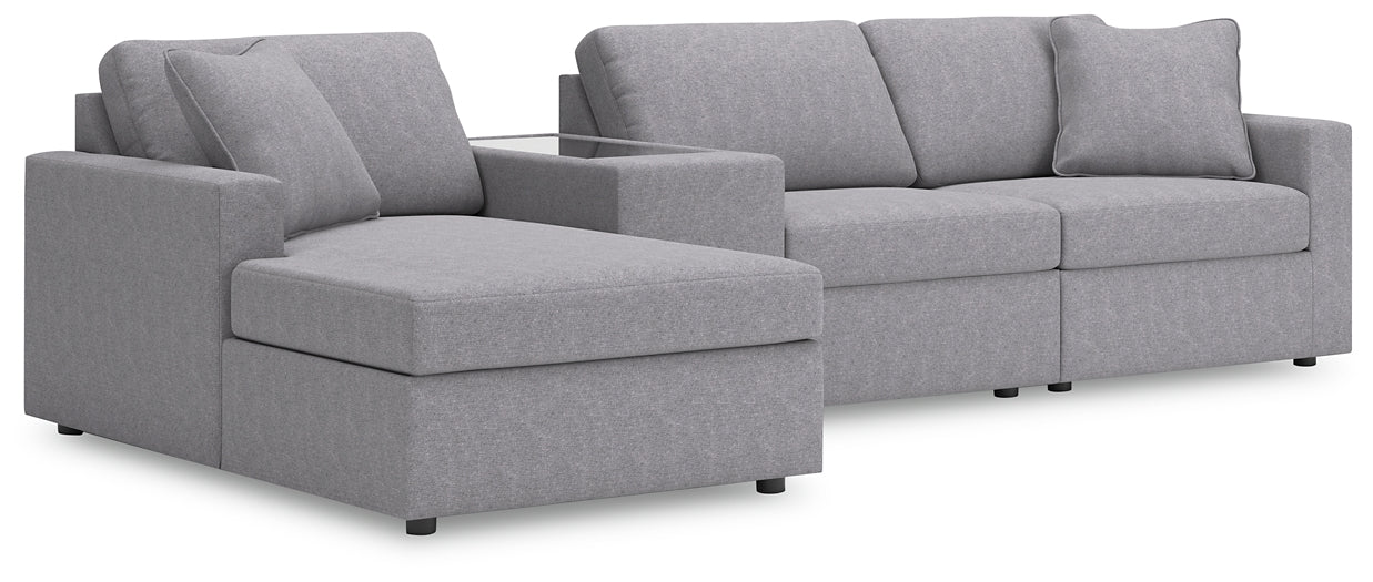 Seccional Modmax de 4 piezas con chaise longue y consola de almacenamiento