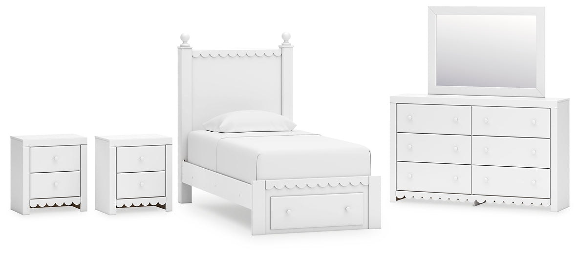 Mollviney Panel Storage Bed With Mirrored Dresser And 2 Nightstands