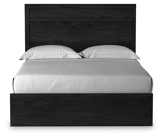 Cama con paneles Belachime, cómoda con espejo y mesita de noche