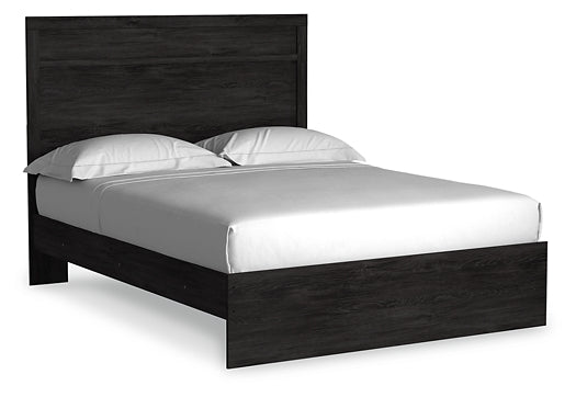 Cama con paneles Belachime, cómoda con espejo y arcón
