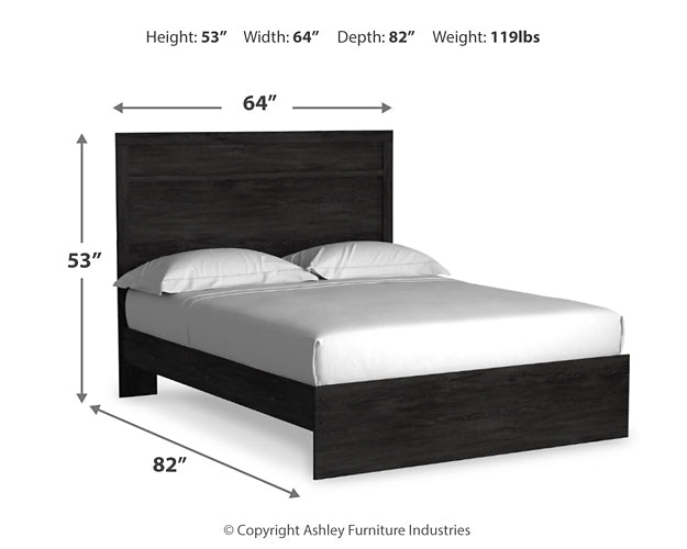Cama con paneles Belachime, cómoda con espejo y arcón
