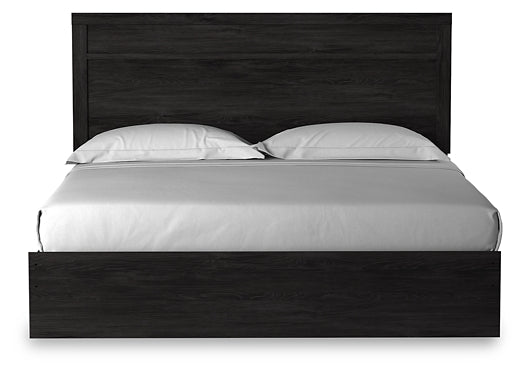Cama con paneles Belachime, cómoda con espejo y arcón