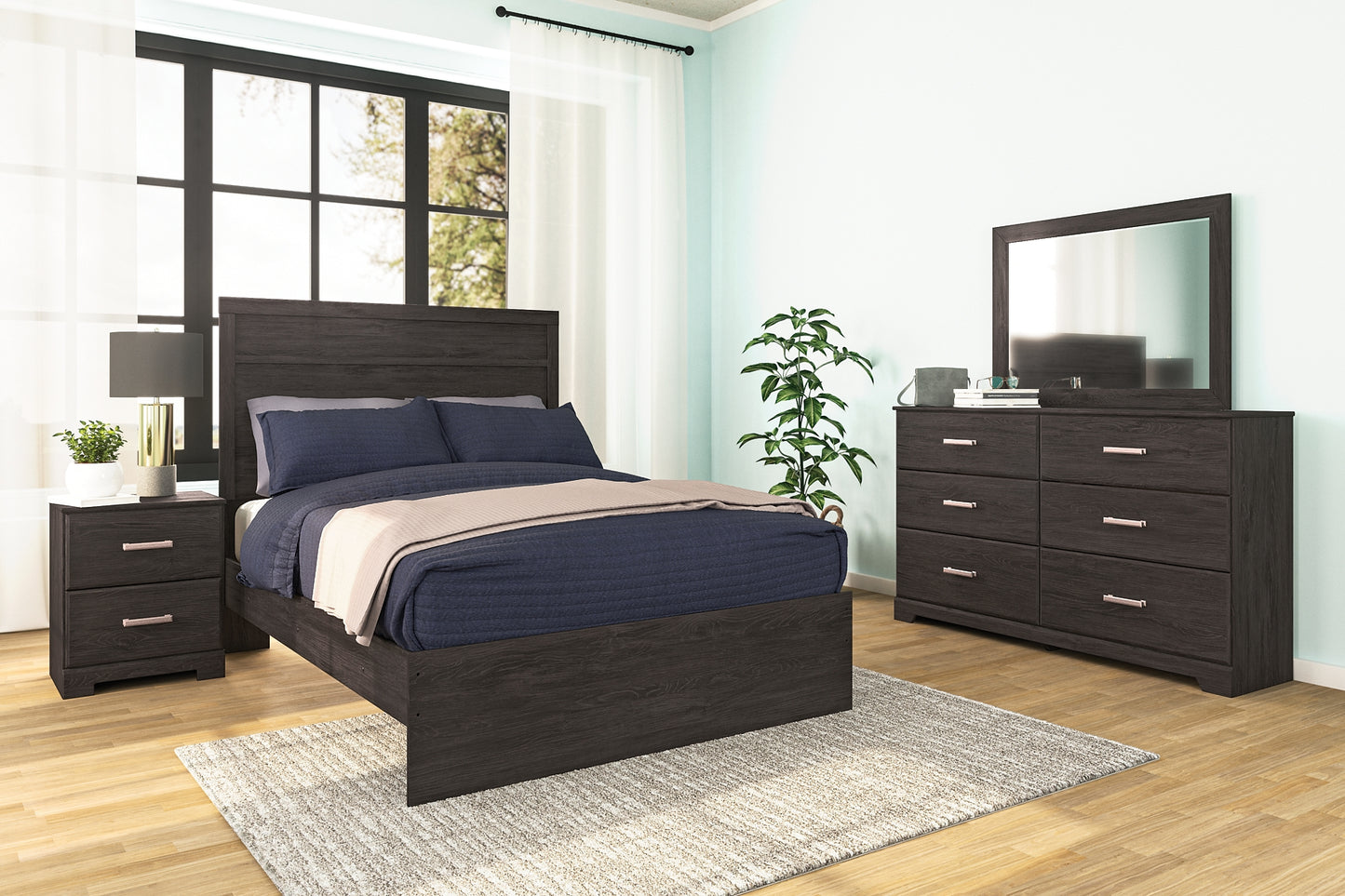 Cama con paneles Belachime con 2 mesas de noche
