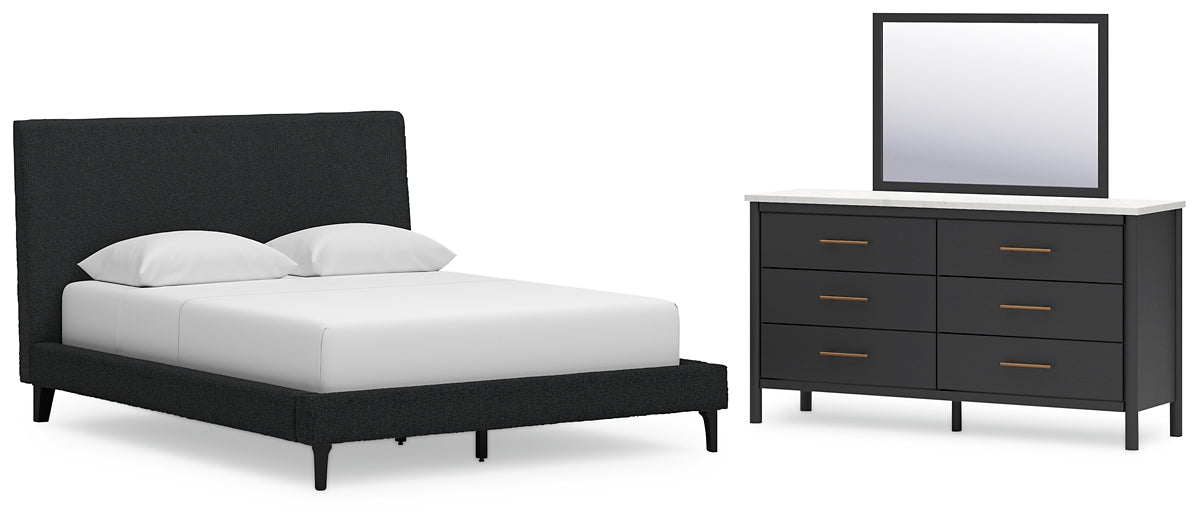 Cama tapizada Cadmori con tocador con espejo