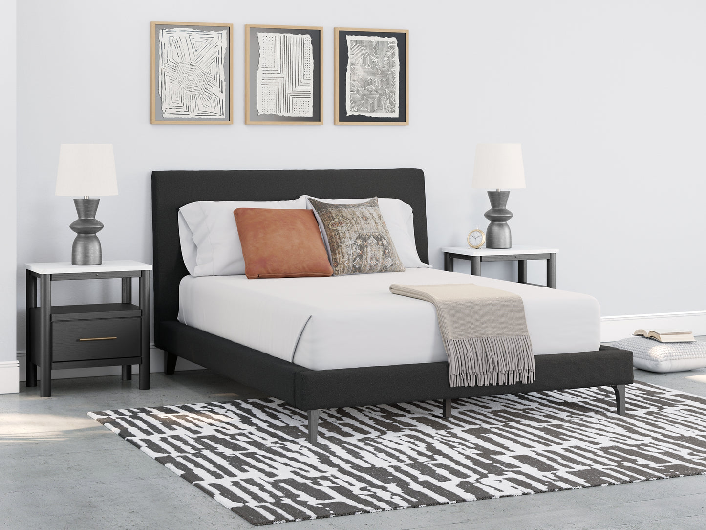 Cama tapizada Cadmori con tocador con espejo