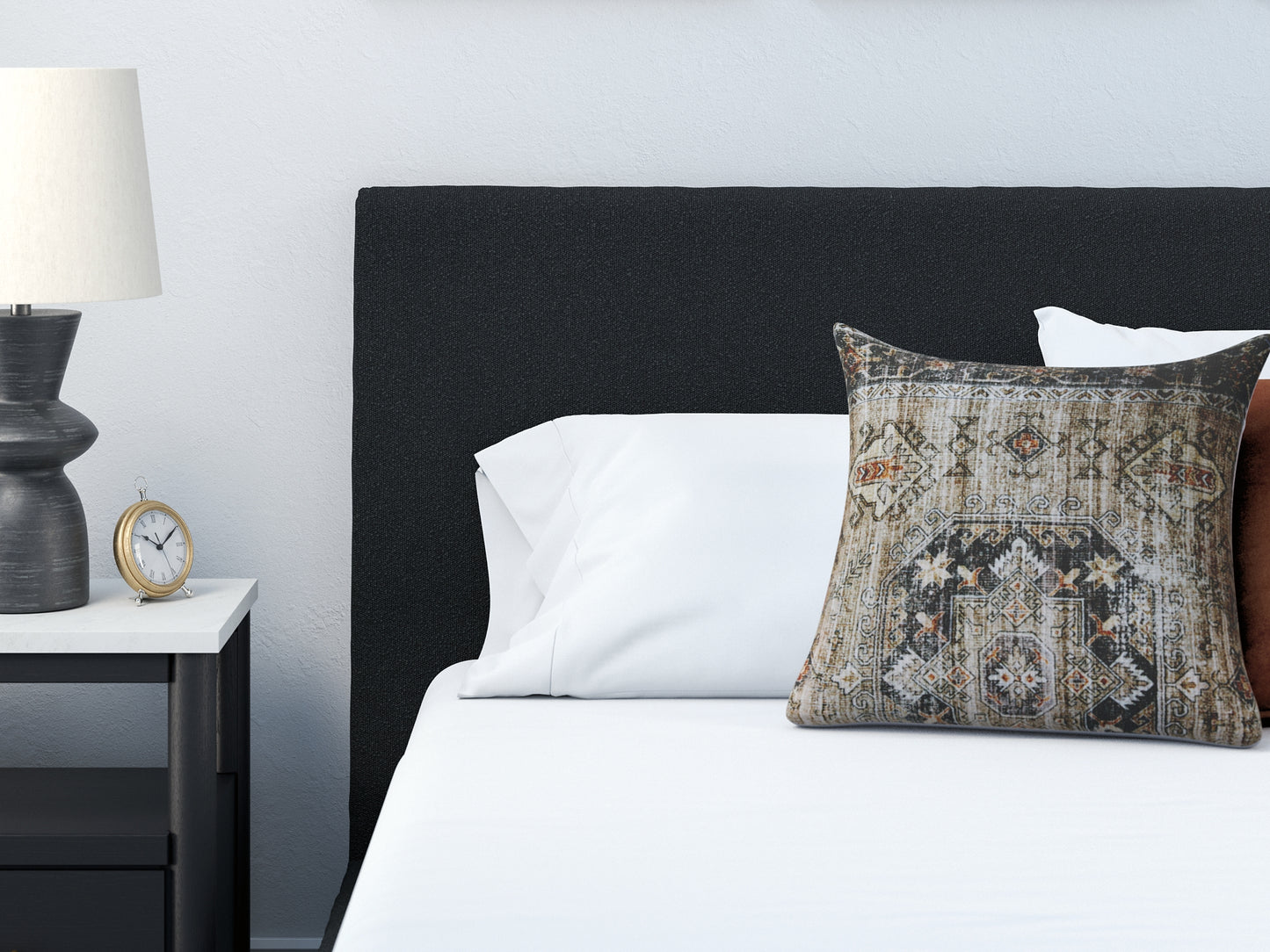Cama tapizada Cadmori con tocador con espejo