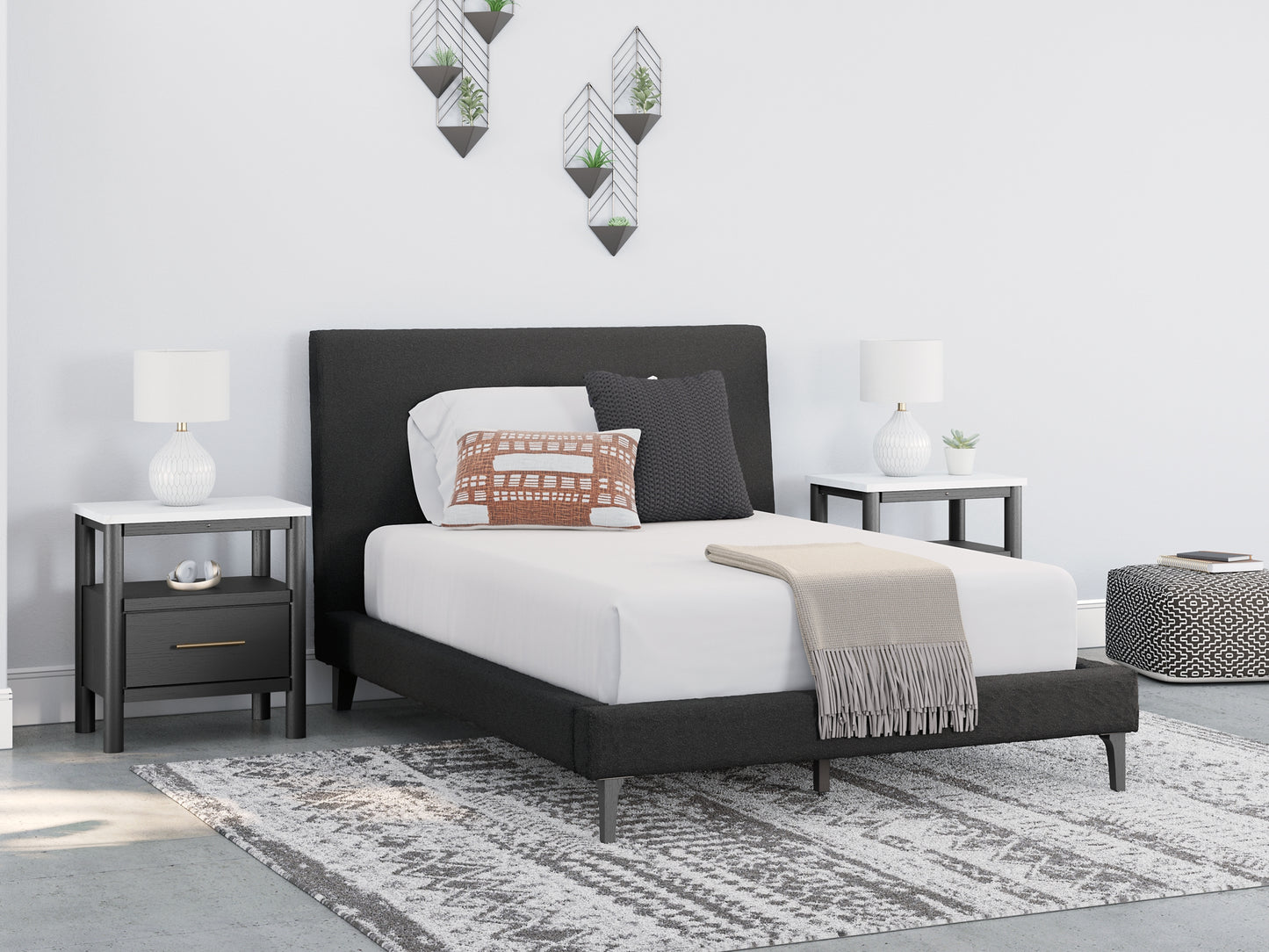 Cama tapizada Cadmori con tocador con espejo