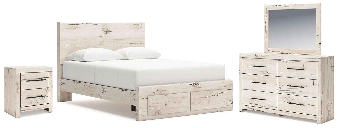 Cama con almacenamiento Lawroy, tocador con espejo y mesita de noche