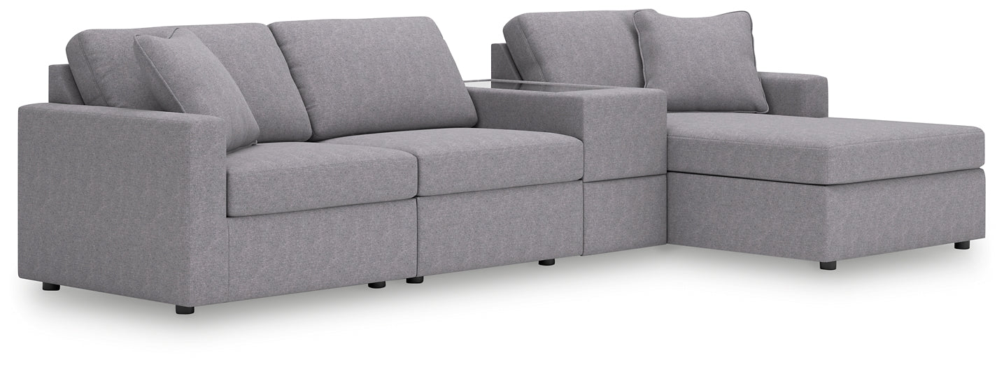 Seccional Modmax de 4 piezas con chaise longue y consola de almacenamiento