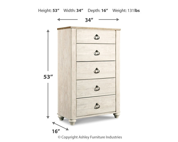 Willowton Sleigh Bed With Mirrored Dresser And Chest