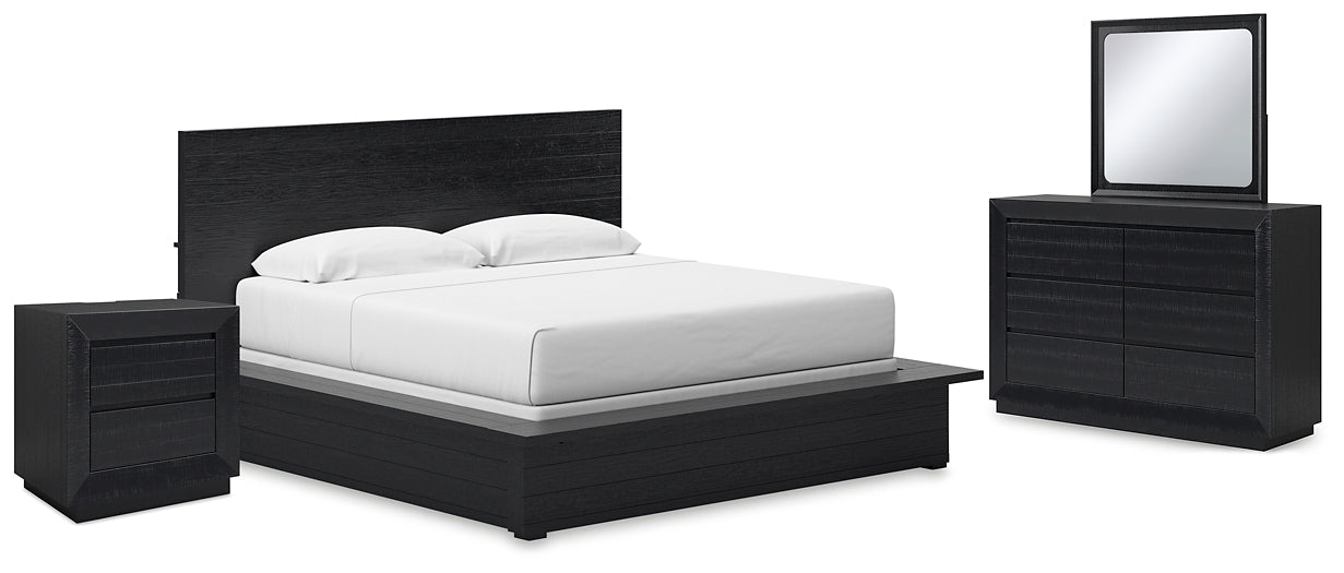 Londer California Panel Bed With Mirrored Dresser And Nightstand