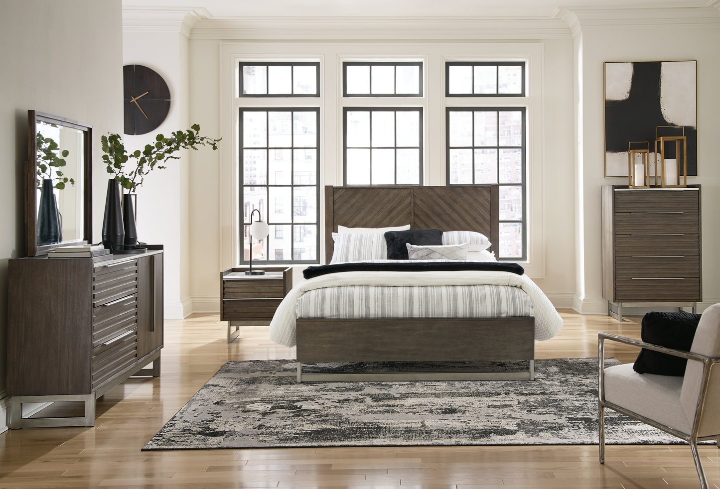 Arkenton Panel Bed With Mirrored Dresser, Chest And Nightstand