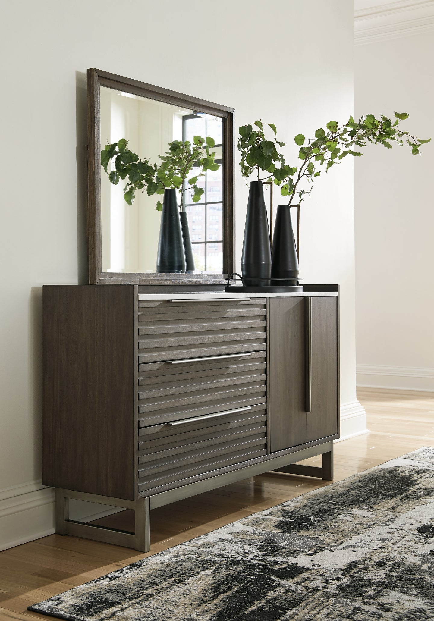 Arkenton California Panel Bed With Mirrored Dresser And Chest