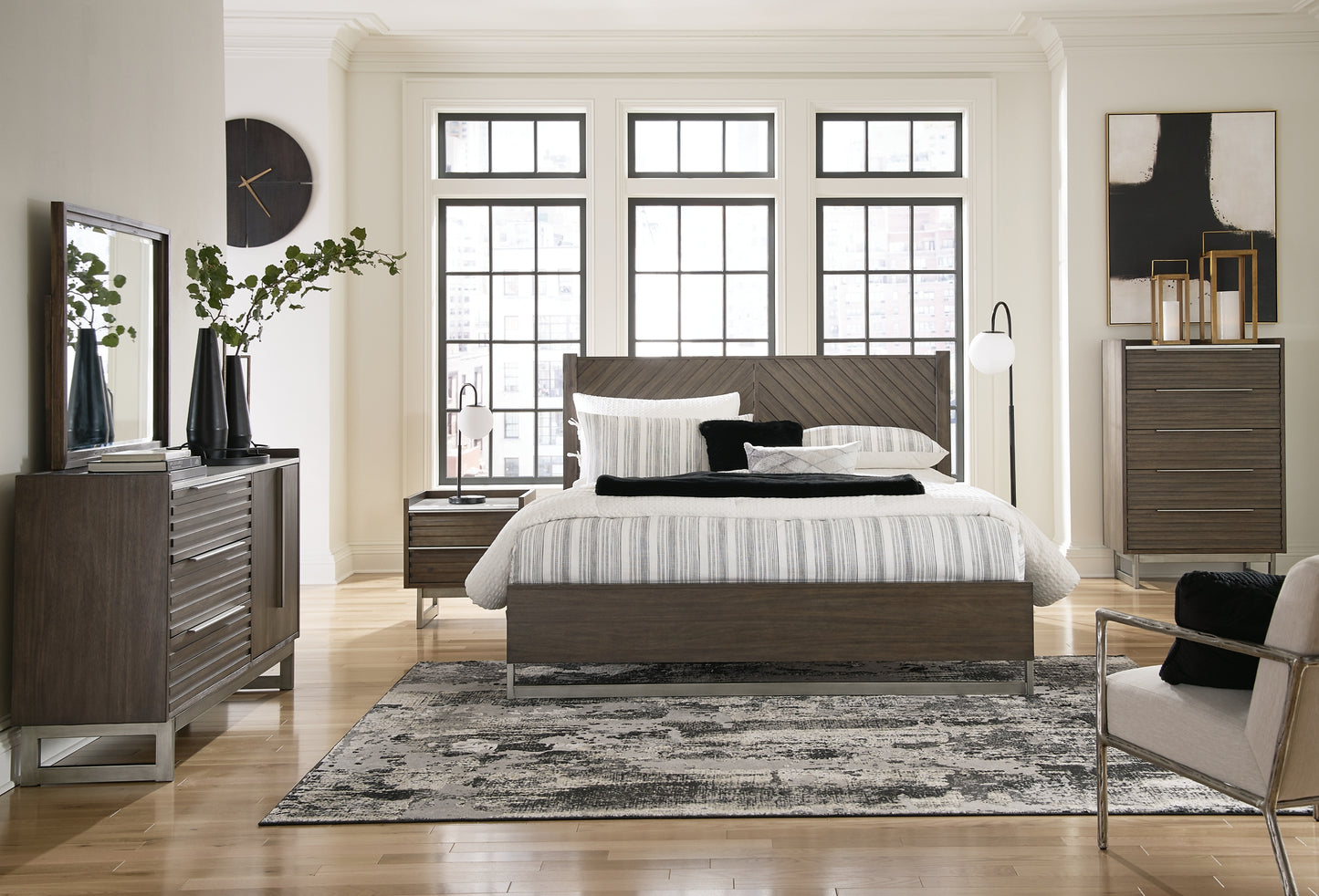 Arkenton Panel Bed With Mirrored Dresser, Chest And Nightstand