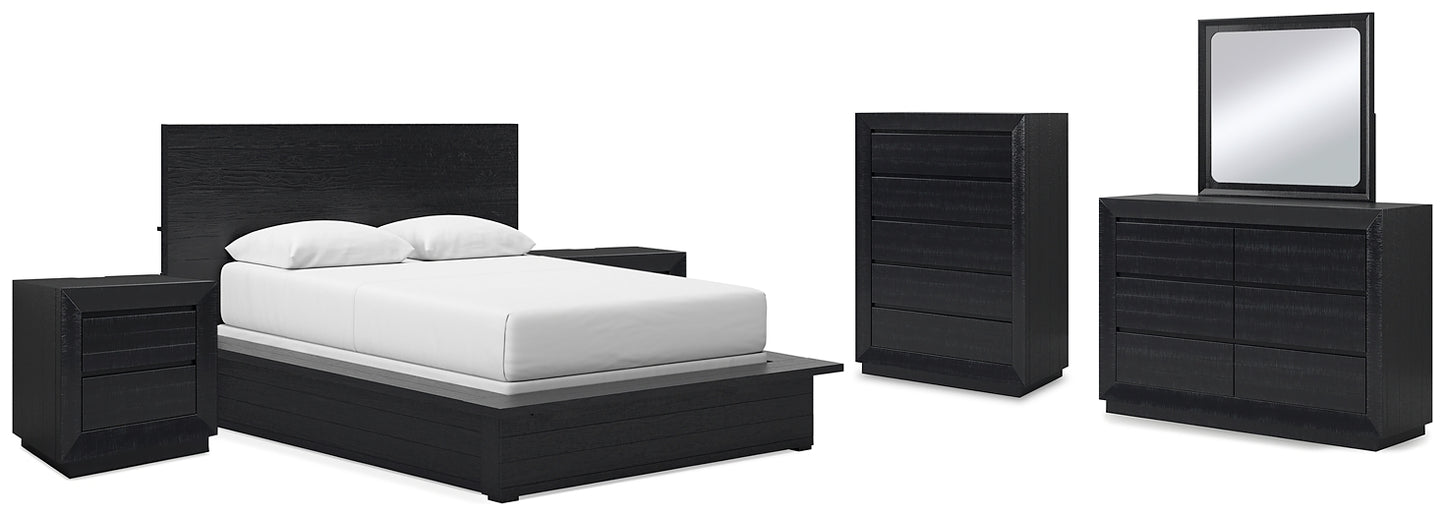 Londer Panel Bed With Mirrored Dresser, Chest And 2 Nightstands
