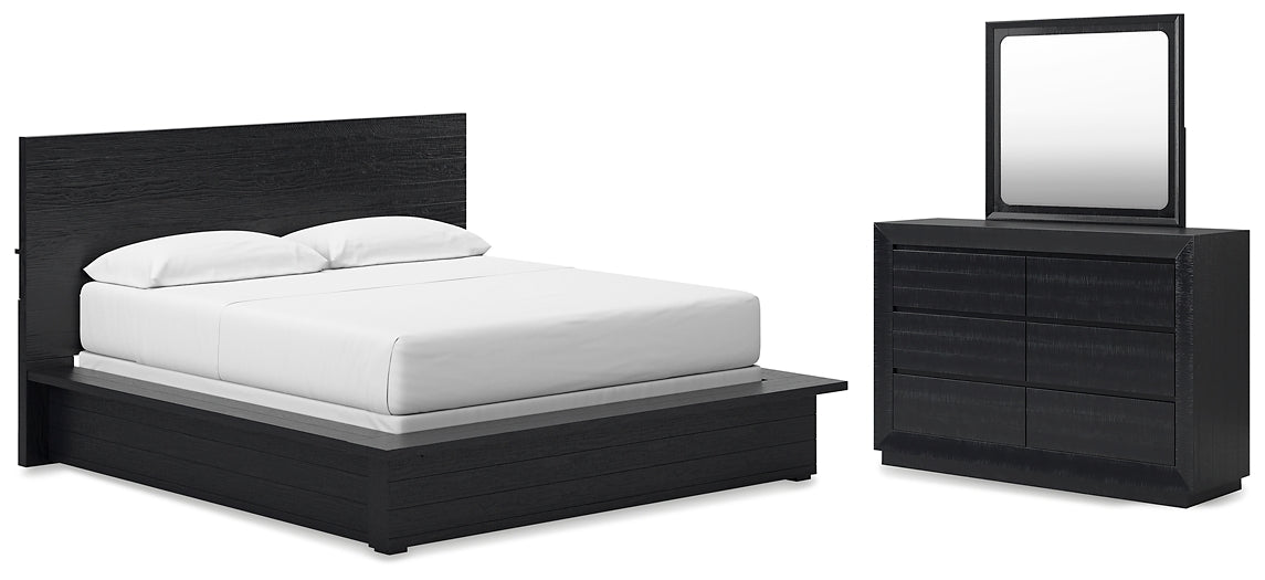 Londer California Panel Bed With Mirrored Dresser