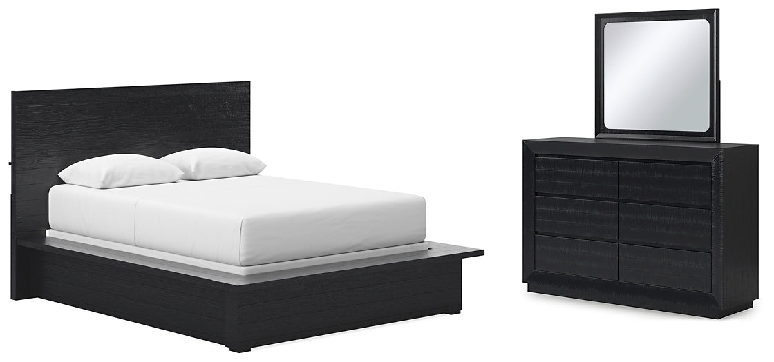 Londer Panel Bed With Mirrored Dresser