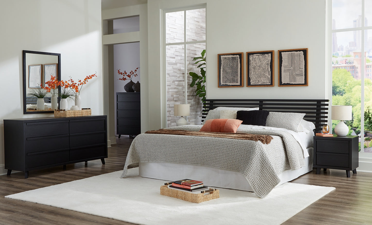 Danziar Panel Headboard With Mirrored Dresser, Chest And Nightstand