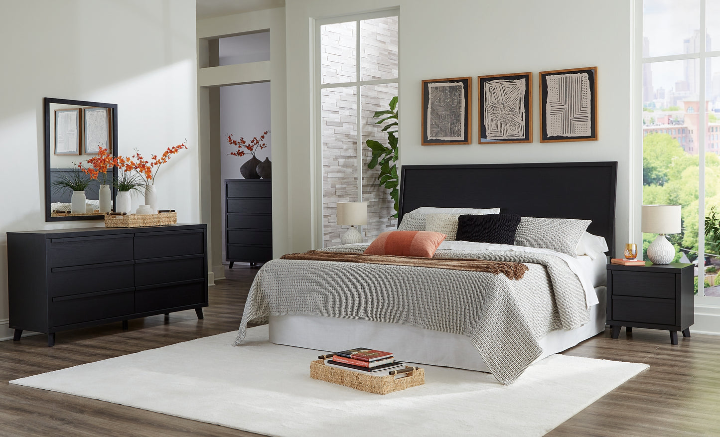 Danziar Panel Headboard With Mirrored Dresser And Chest