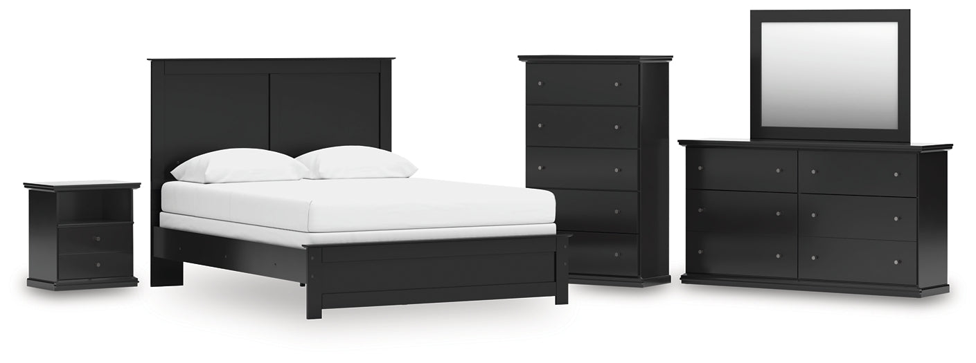 Panel Bed With Mirrored Dresser, Chest And Nightstand