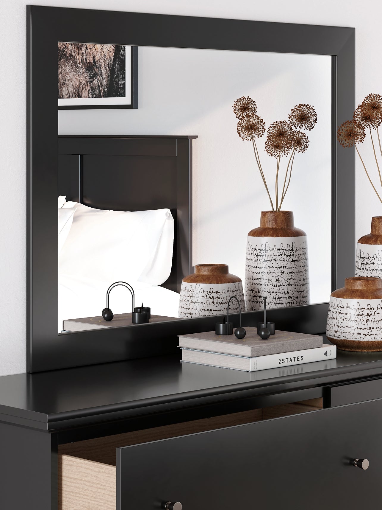 Panel Bed With Mirrored Dresser And Nightstand