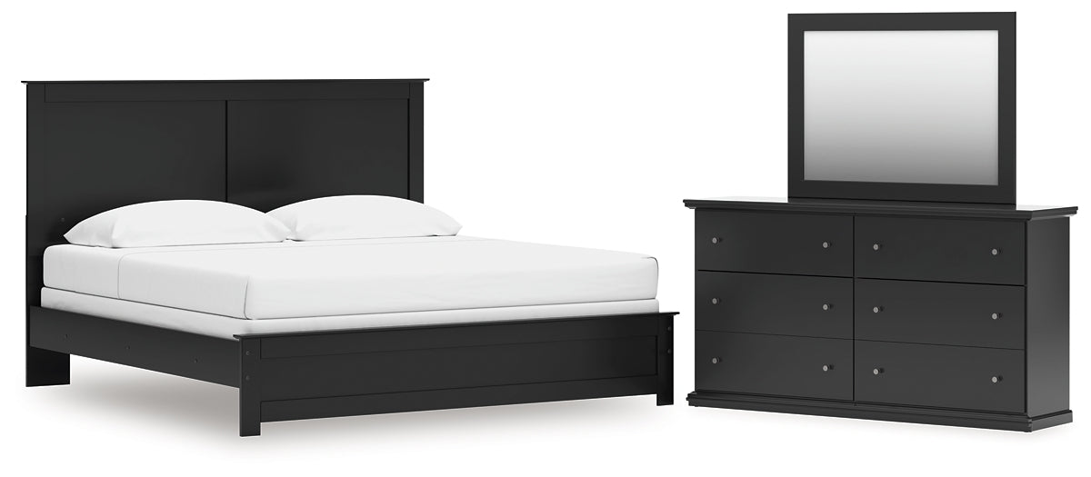 Panel Bed With Mirrored Dresser