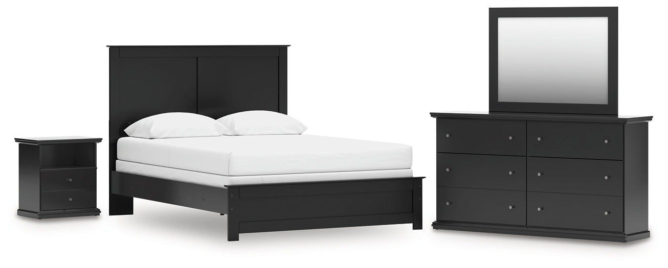 Panel Bed With Mirrored Dresser And Nightstand