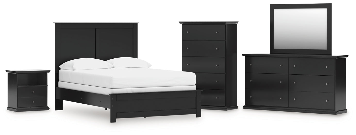 Panel Bed With Mirrored Dresser, Chest And Nightstand