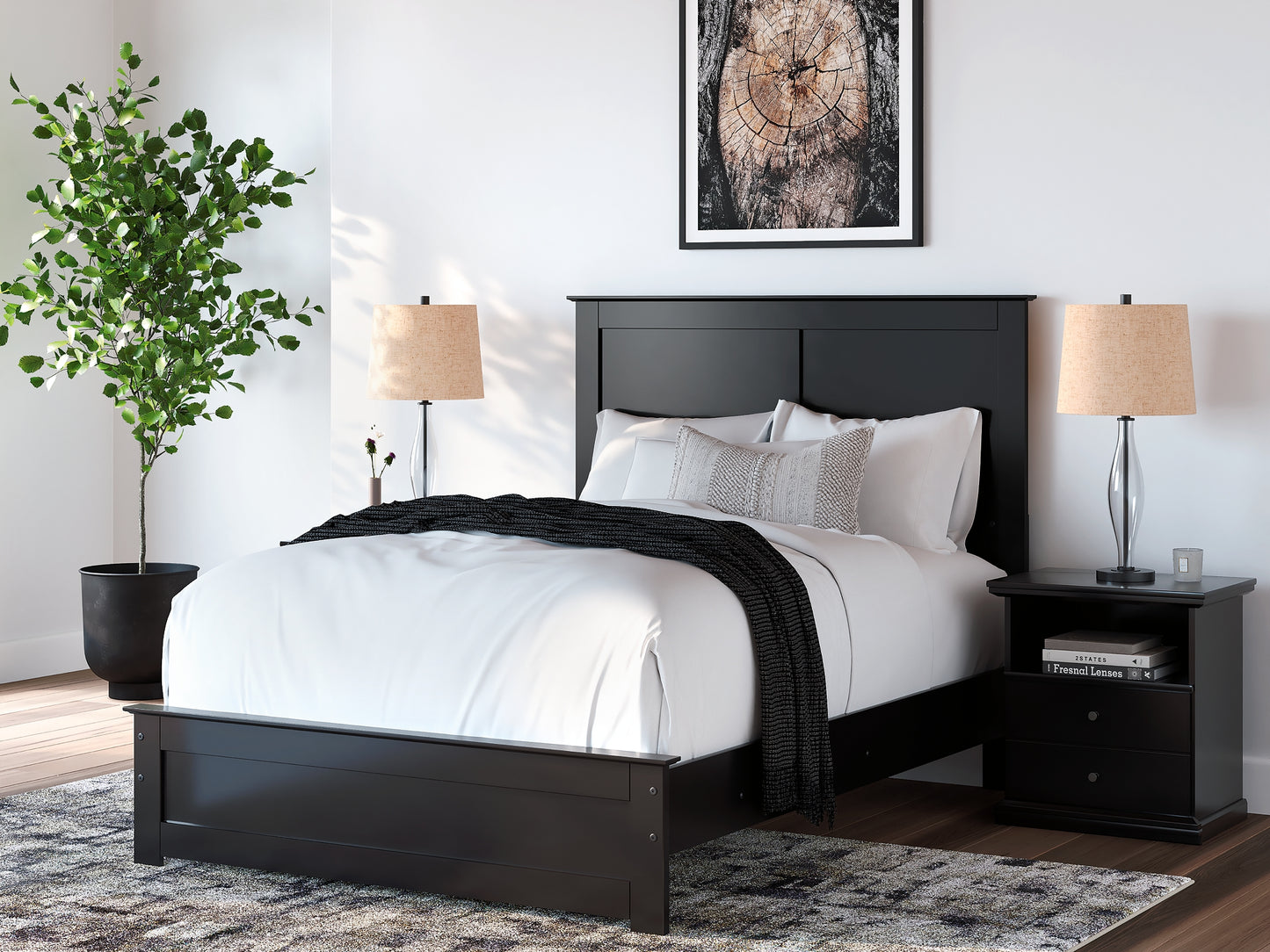 Panel Bed With Mirrored Dresser, Chest And Nightstand