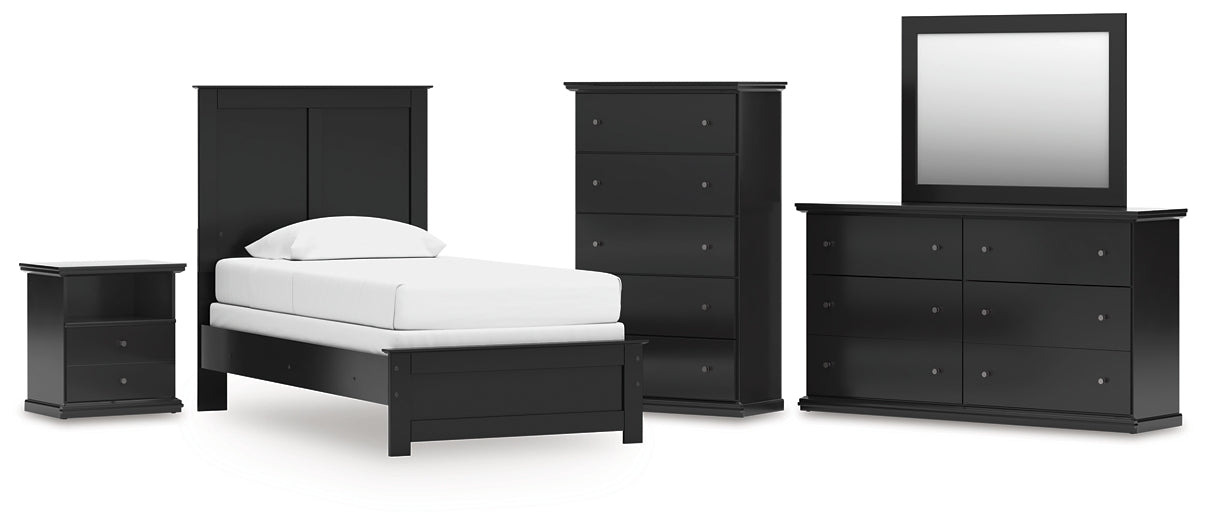 Panel Bed With Mirrored Dresser, Chest And Nightstand