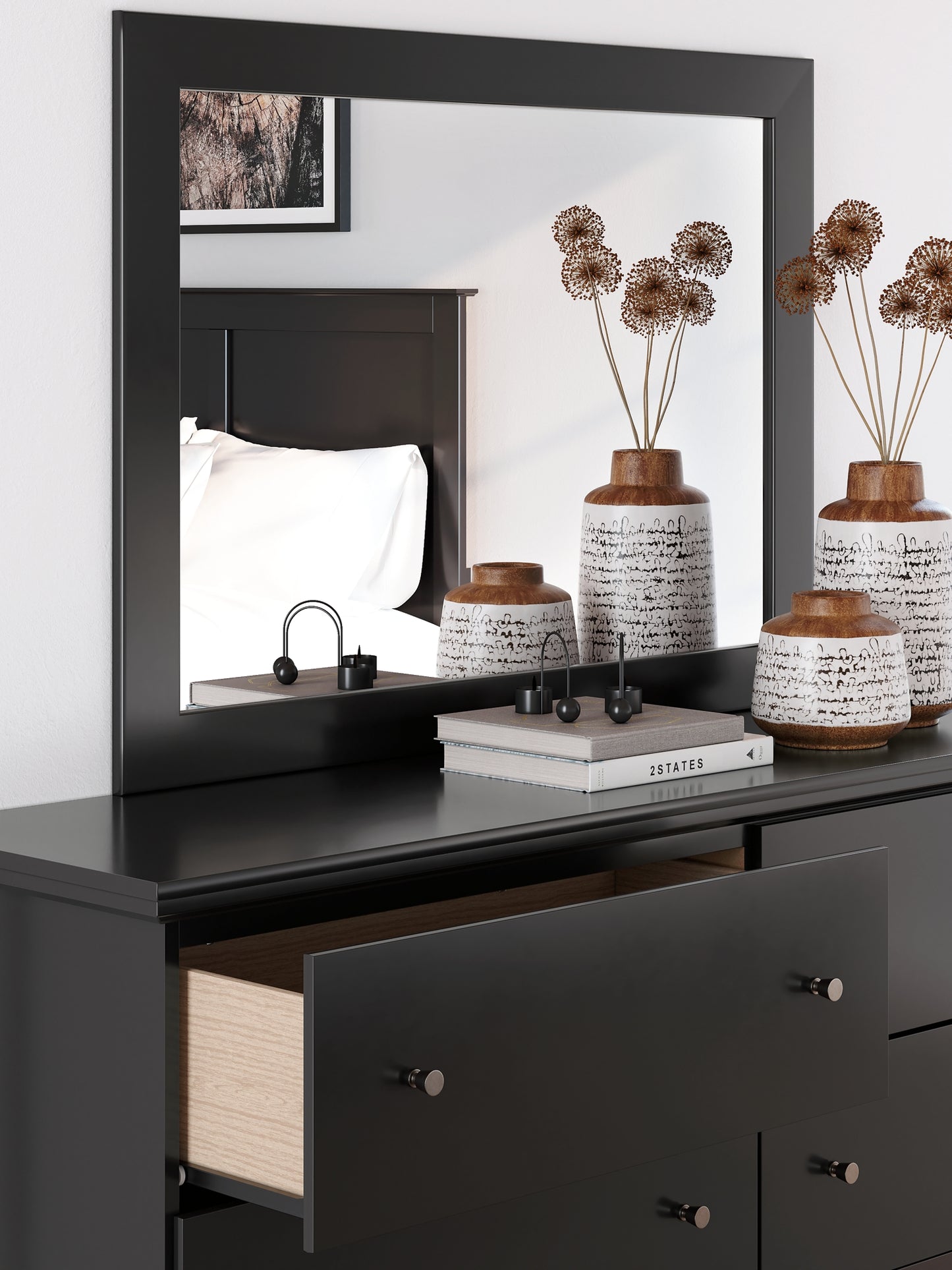 Panel Bed With Mirrored Dresser, Chest And Nightstand