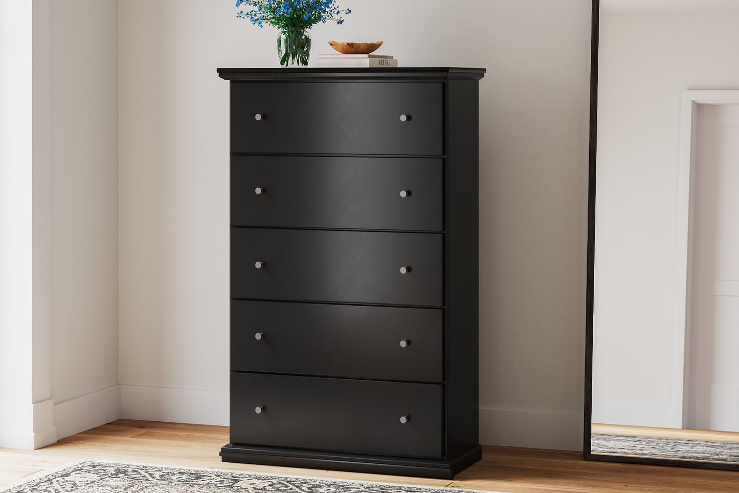 Panel Bed With Mirrored Dresser, Chest And Nightstand