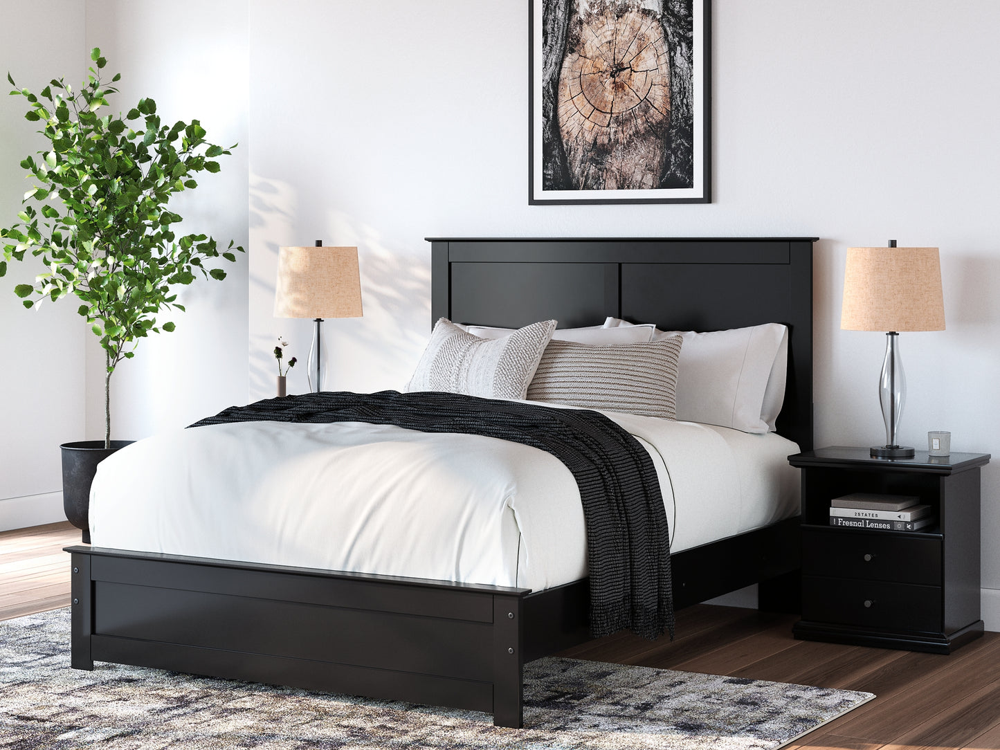 Panel Bed With Mirrored Dresser