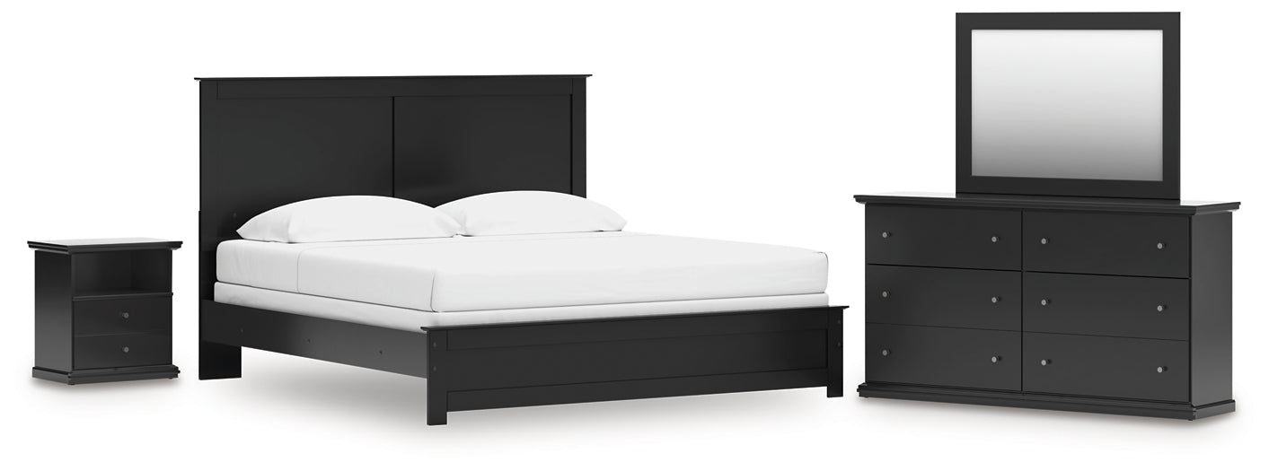 Panel Bed With Mirrored Dresser And Nightstand