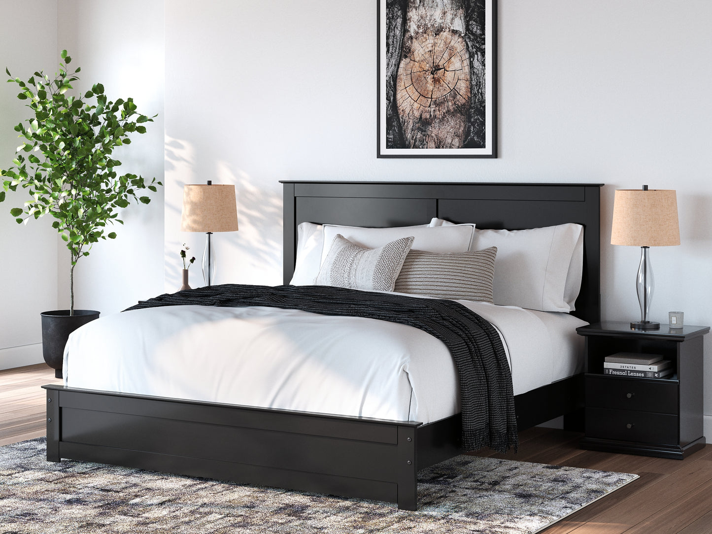 Panel Bed With Mirrored Dresser, Chest And Nightstand