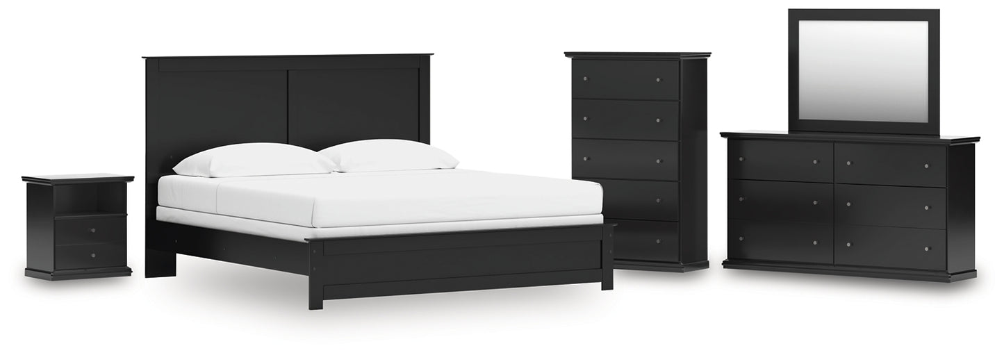 Panel Bed With Mirrored Dresser, Chest And Nightstand