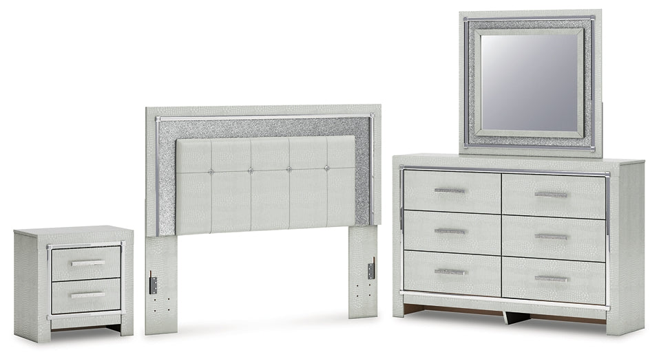 Zyniden Upholstered Panel Headboard With Mirrored Dresser And Nightstand