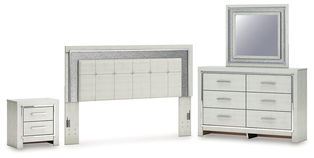 Zyniden Upholstered Panel Headboard With Mirrored Dresser And Nightstand