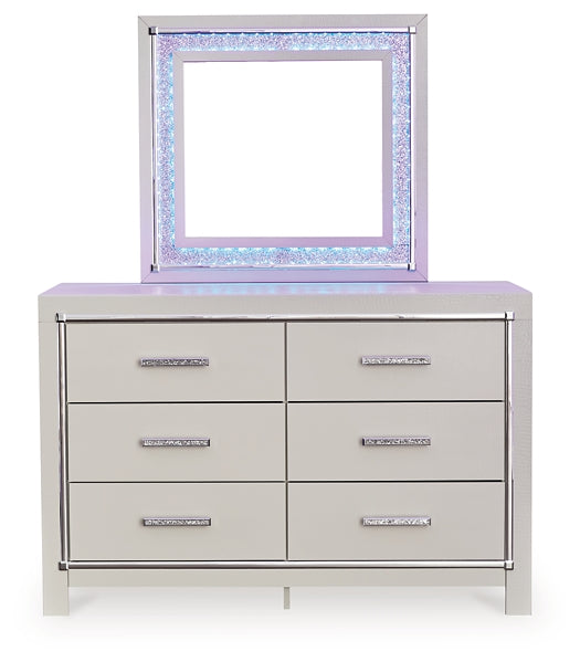 Zyniden Upholstered Panel Bed With Mirrored Dresser, Chest And Nightstand