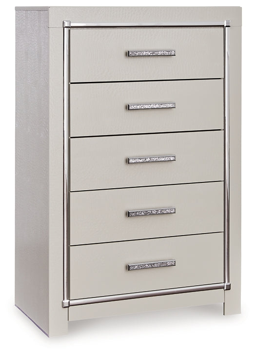 Zyniden Upholstered Panel Bed With Mirrored Dresser And Chest