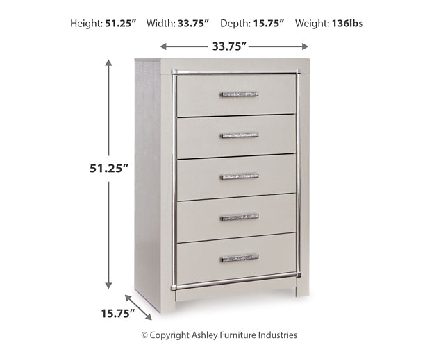 Zyniden Upholstered Panel Bed With Mirrored Dresser And Chest