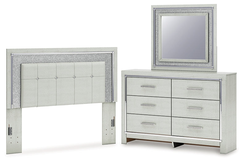 Zyniden Upholstered Panel Headboard With Mirrored Dresser