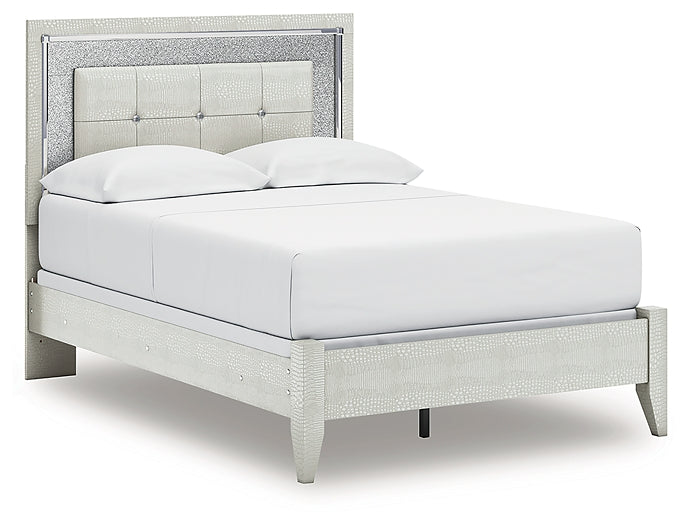 Zyniden Upholstered Panel Bed With Mirrored Dresser And Nightstand