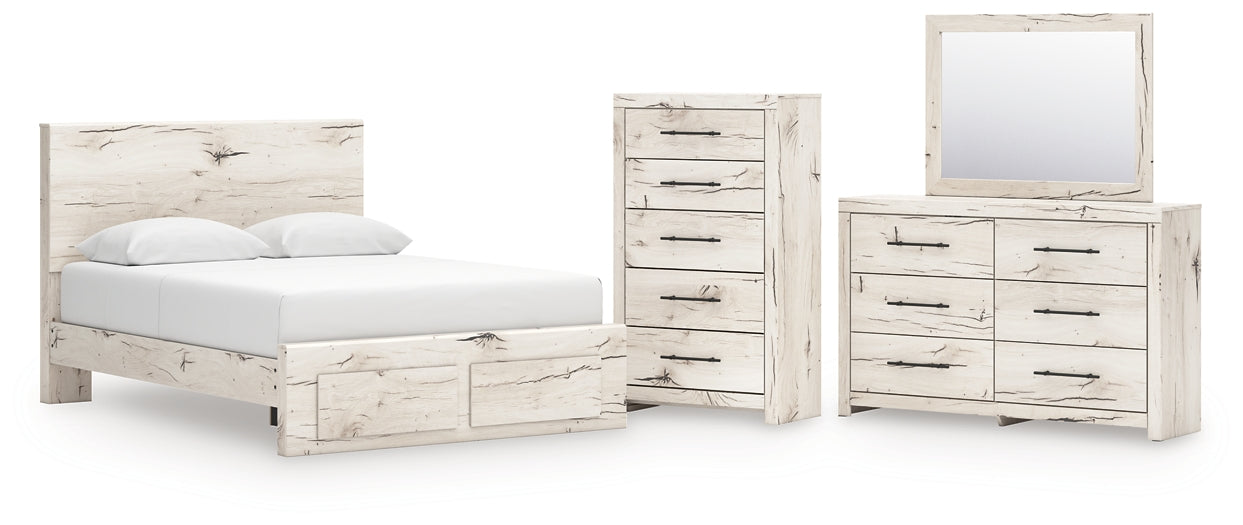Panel Storage Bed With Mirrored Dresser And Chest