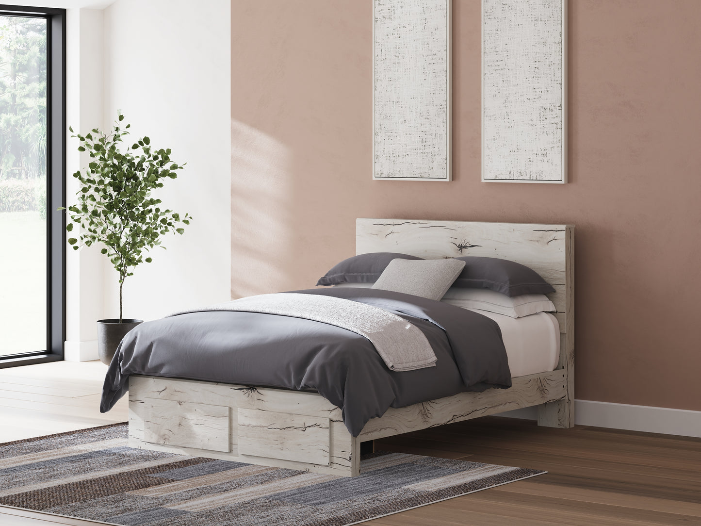 Panel Storage Bed With Mirrored Dresser And Chest