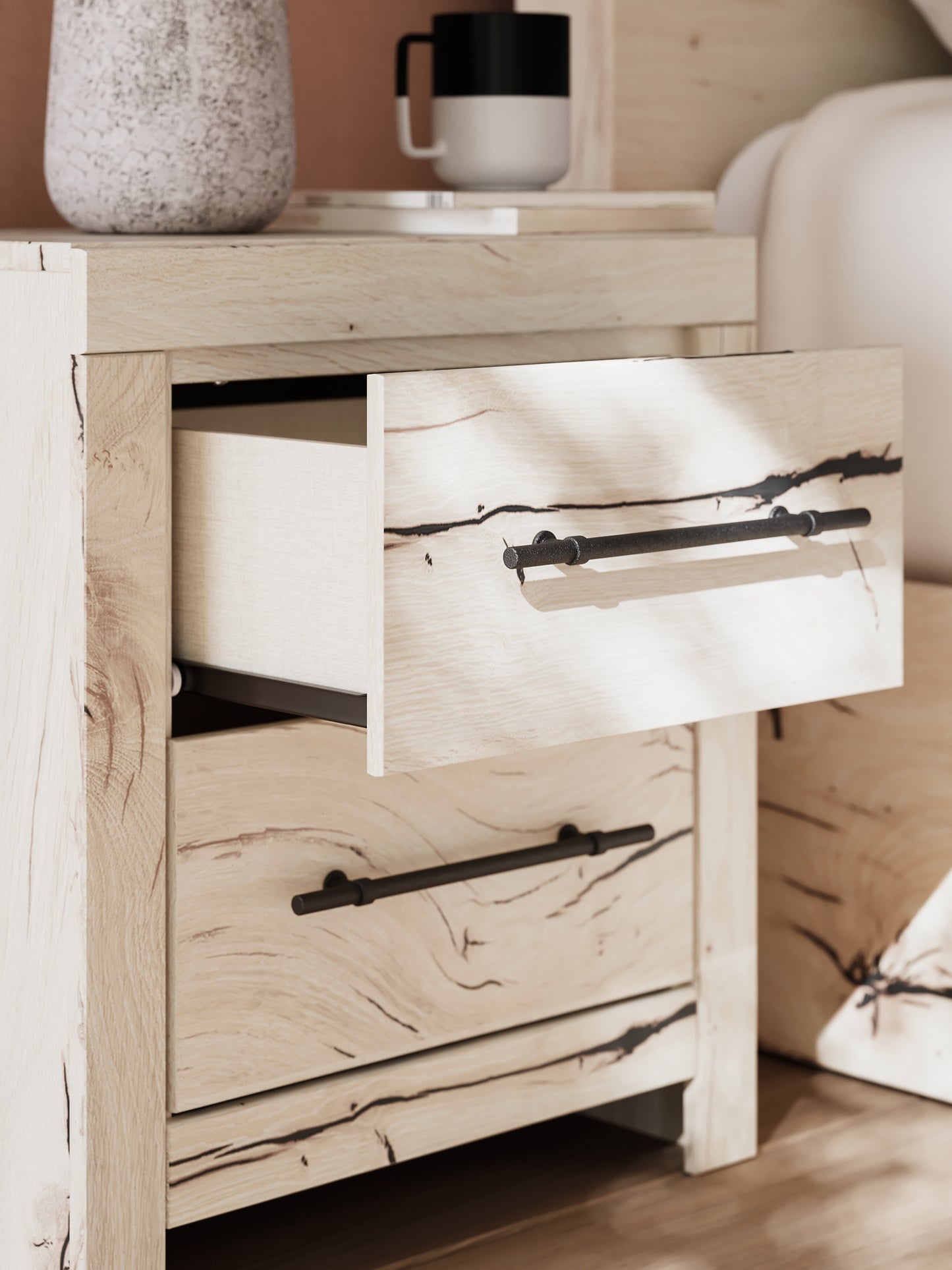 Panel Headboard With Mirrored Dresser And Nightstand