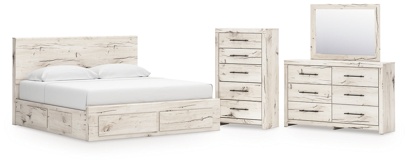 Panel Storage Bed With Mirrored Dresser And Chest