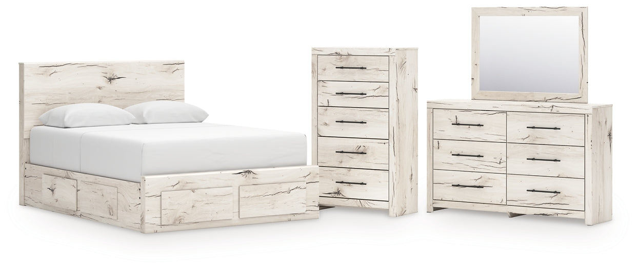 Panel Storage Bed With Mirrored Dresser And Chest